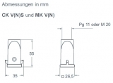 CK 03 VS, Tüllengehäuse-für 1 Bügel-Kabelausg. gerade-Kunststoff-Größe 21.21