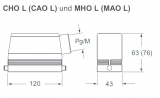 MAO 24 L32, Tüllengehäuse-für 2 Bügel-seitl. Kabelausg. M32-hohe Bauf.-104.27